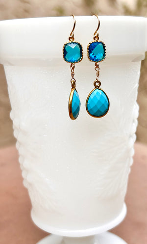 #672 turquoise & blue apatite quartz earrings