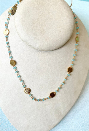 #641 blue chalcedony gold chain 15” necklace