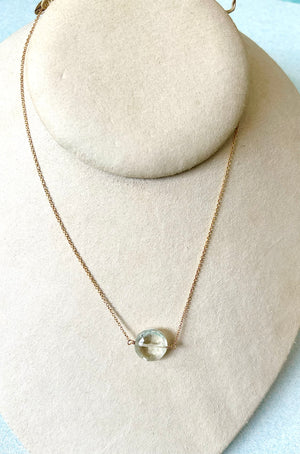 #643 round green amethyst 14” chain necklace