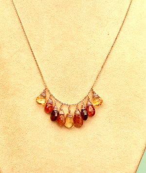 #755 sunstone, garnet, citrine drops 18” necklace