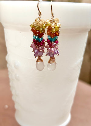 #699 milky, crystal drop rainbow cluster earrings